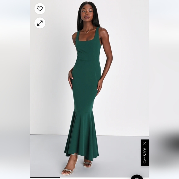Lulu's Romantic Destiny Emerald Green Square Neck Trumpet Maxi Dress Size Medium - Picture 10 of 11